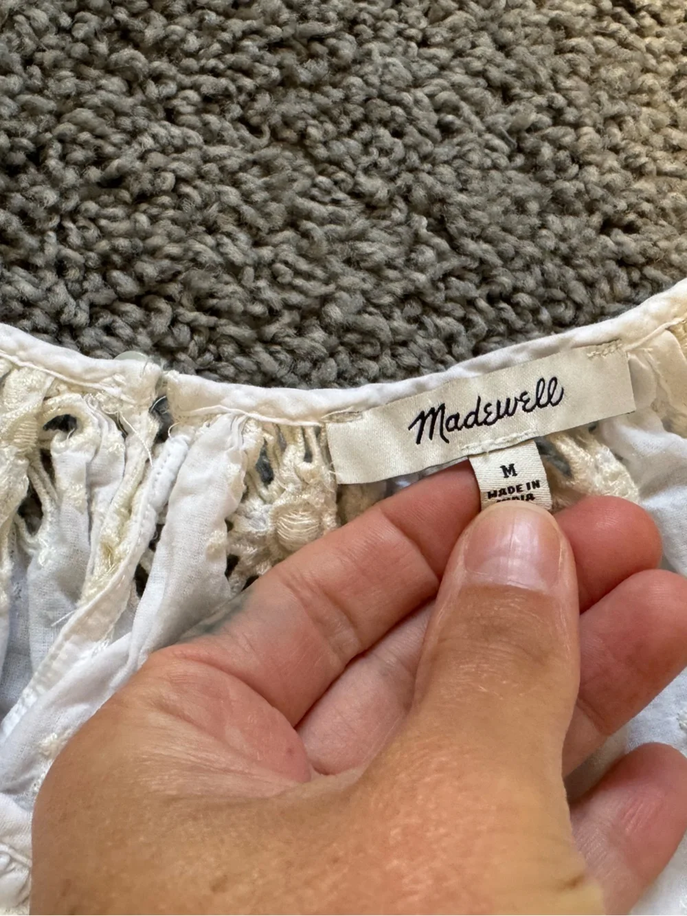 Madewell Embroidered Shirred Puff-Sleeve Top